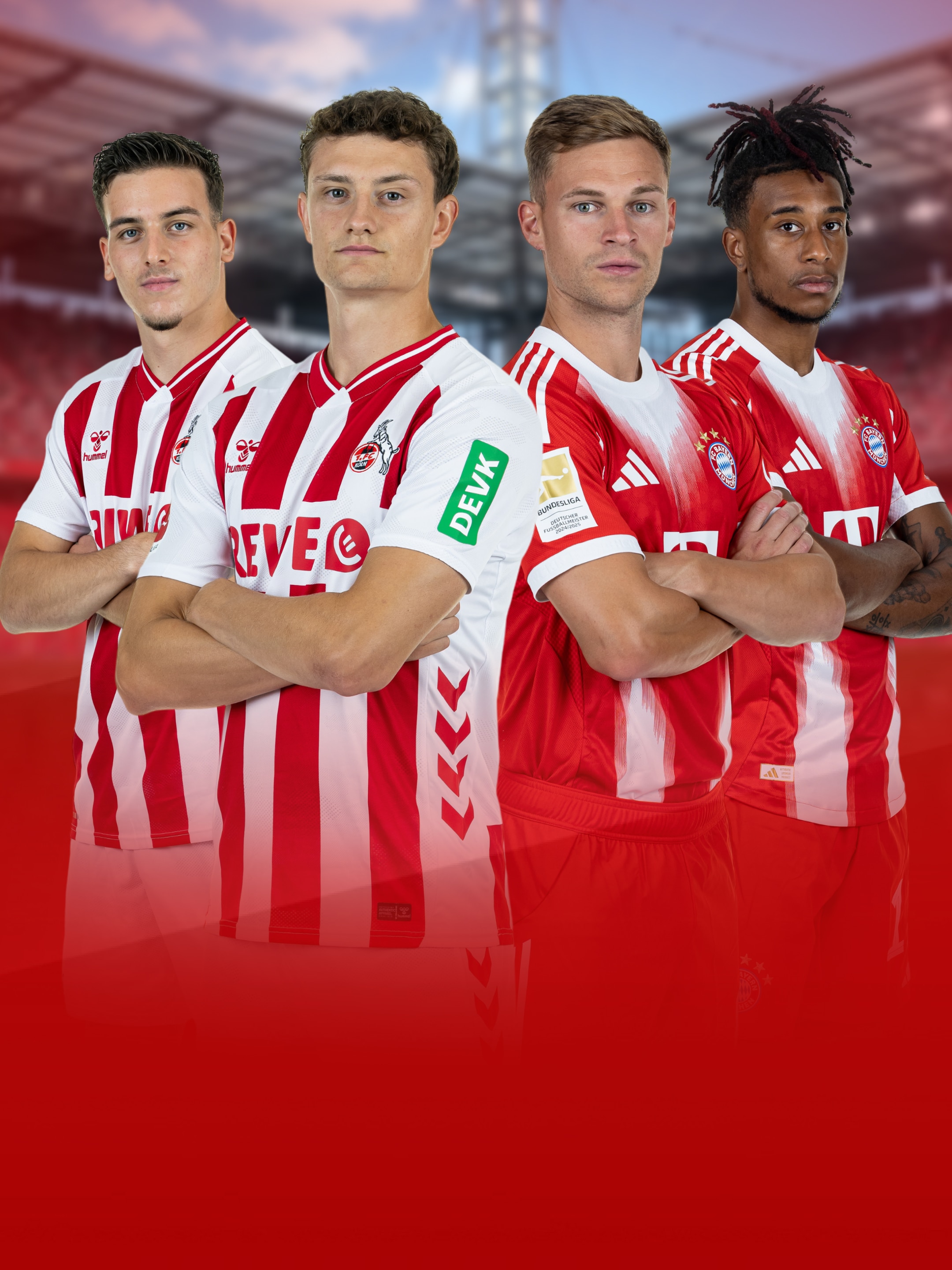 Jeweils zwei Spieler von 1. FC Köln und  Bayern München